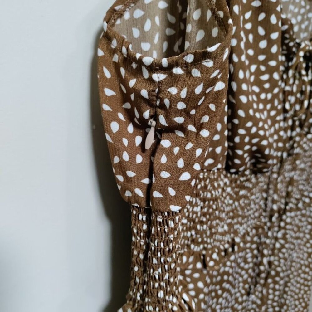Babydoll Whimsy Ruffle Hem Tie Boho, Cocquette Empire Waist Mini Dress Khaki XXL - Picture 7 of 12